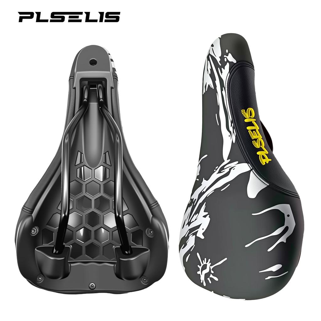 PLSELIS MTB Fietszadel, PU Leer Oppervlak, Nylon Basis, Zachte Spons Vulling. 290g Lichtgewicht, Comfortabel voor Lange Ritten.