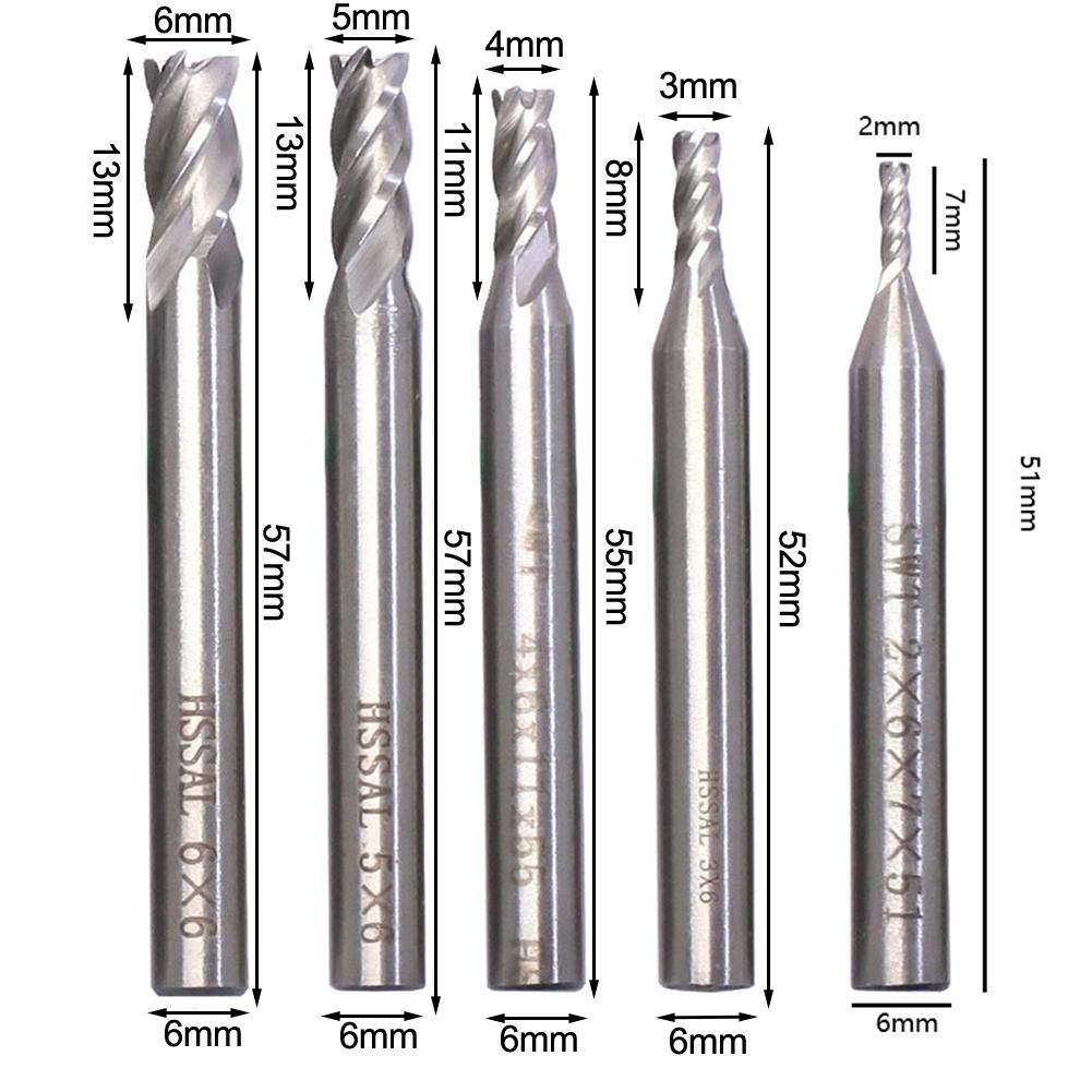 4-flute Structure Carbide End Milling Cutter HSS Slot Drill Bit Set