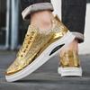 Fashion Gold Men's Sneakers 2025 New Luxury Fashion Skateborad Shoes Glitter Casual Shoes Men Platform Vulcanize Shoes Big Size Tenis