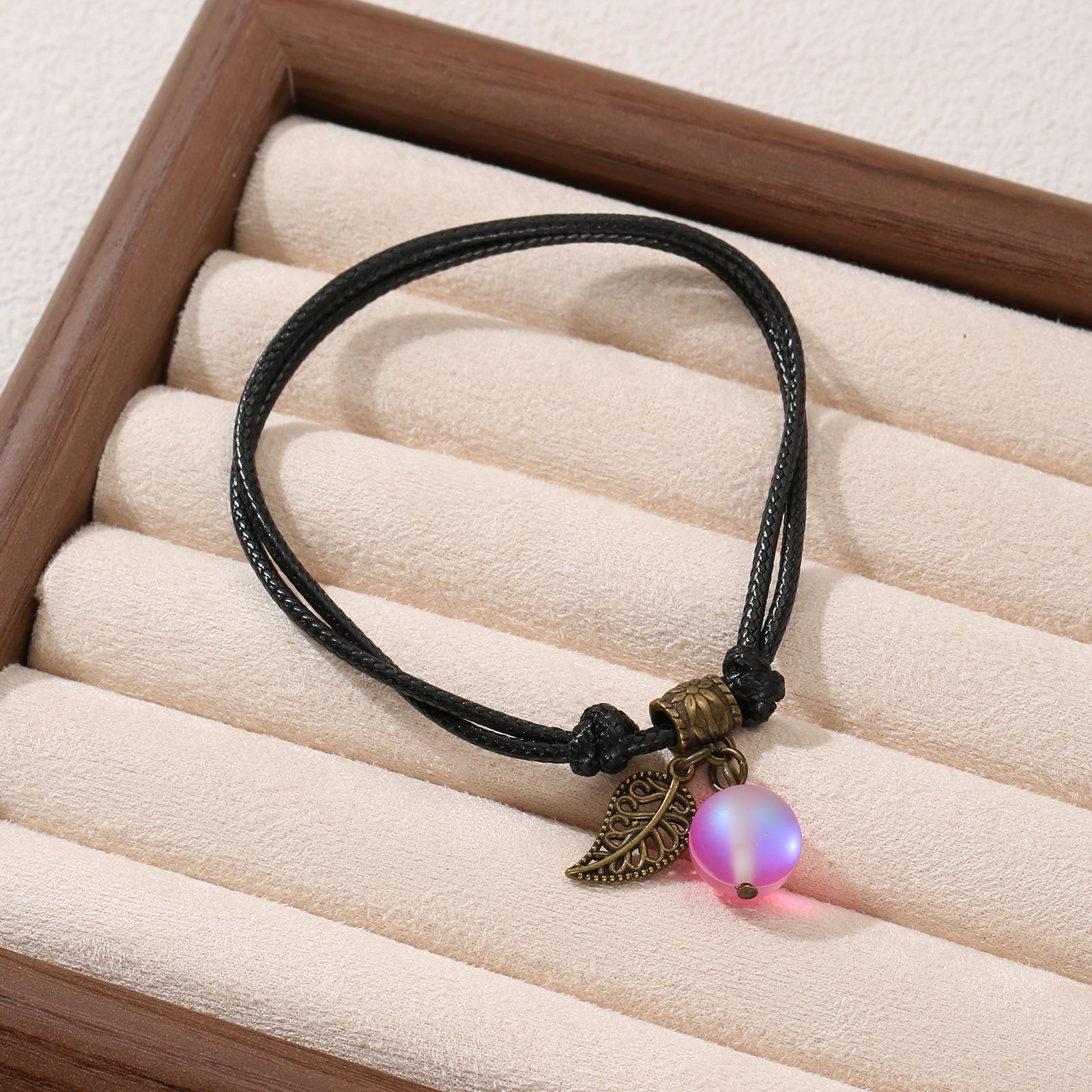 

Multicolor Luminous Bead Braided Leather Bracelet Set for Women Bohemian Jewelry Gift 16cm фіолетовий