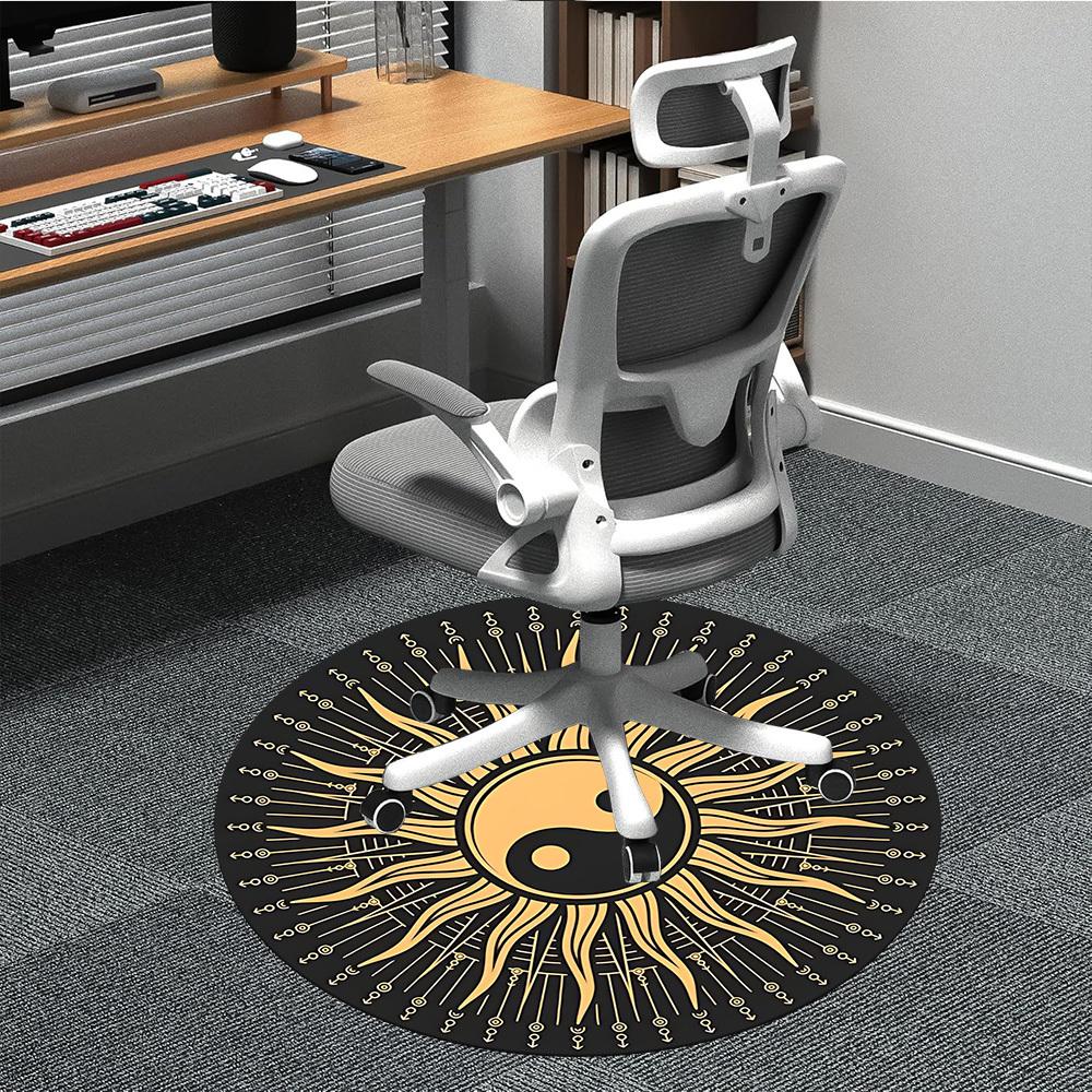1pc Yin Yang Sun Office Round Area Rug, Indoor Mat Suitable For Office, Under Office Chairs Bedroom Living Room Home Decor, Room Deco