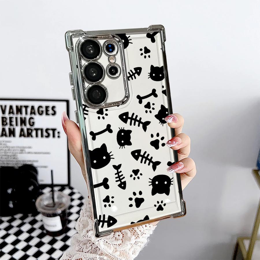

Case for Samsung Galaxy S26 S21 Plus S25 Edge S22 Ultra S23 S20 FE S24 Phone Cover Cartoon Line Cat Galaxy S26