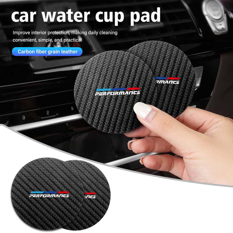 CLT1 2pcs Car Coaster Carbon Water Cup Slot Non-Slip Pad Bottle Mat For BMW 1 2 3 5 7 Series X1 X2 X3 X4 X5 X6 G20 G30 G11 G12