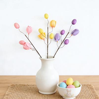 Piques Œufs de Pâques Tige de Fleur Tulipe Artificielle de Printemps avec Œufs Arrangement Floral pour Remplissage de Vase de Maison Centre de Table