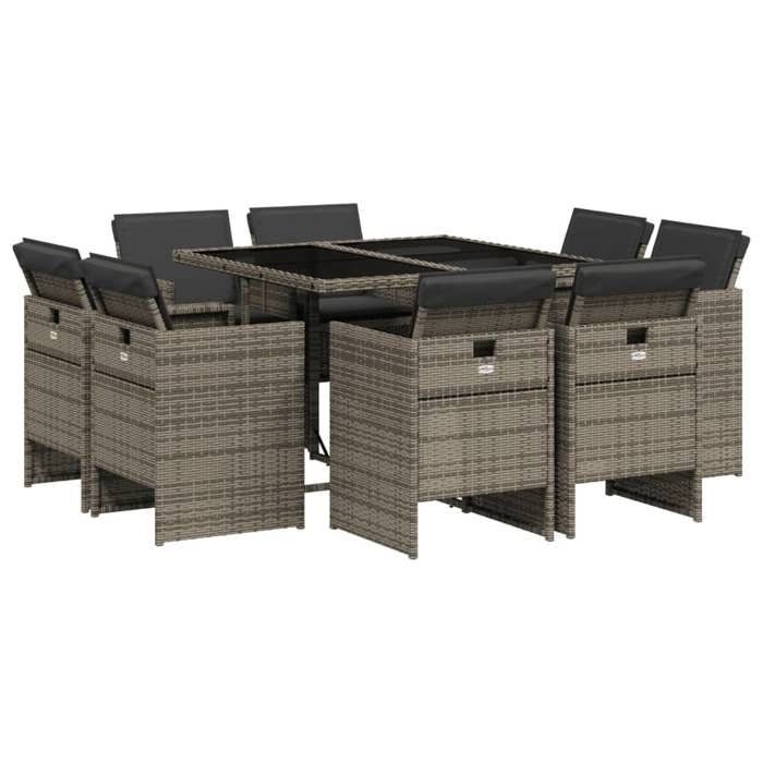 VidaXL Ensemble à Manger de Jardin avec Coussins 9 pcs, Table et Chaise de Terrasse, Meubles de Patio, Mobilier d'Extérieur 3210656
