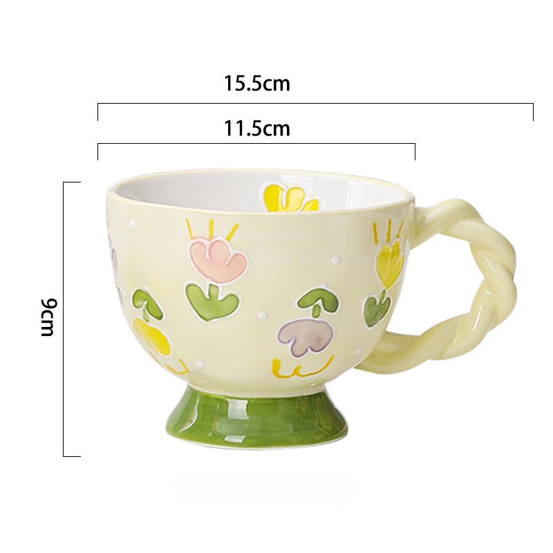 Hand Drawn Relief Breakfast Cup Ceramic Mug Large Capacity Cute and Creative Milk Cup Coffee Cup Home Decoration Gift Cup