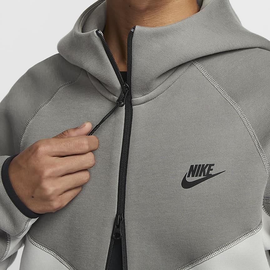 Nike Sportswear Tech Fleece Windrunner Comfortable Full-Zip Long Sleeve Jacket Men Jackets Light-Iron-Ore Cool-Grey Black FB7922-014