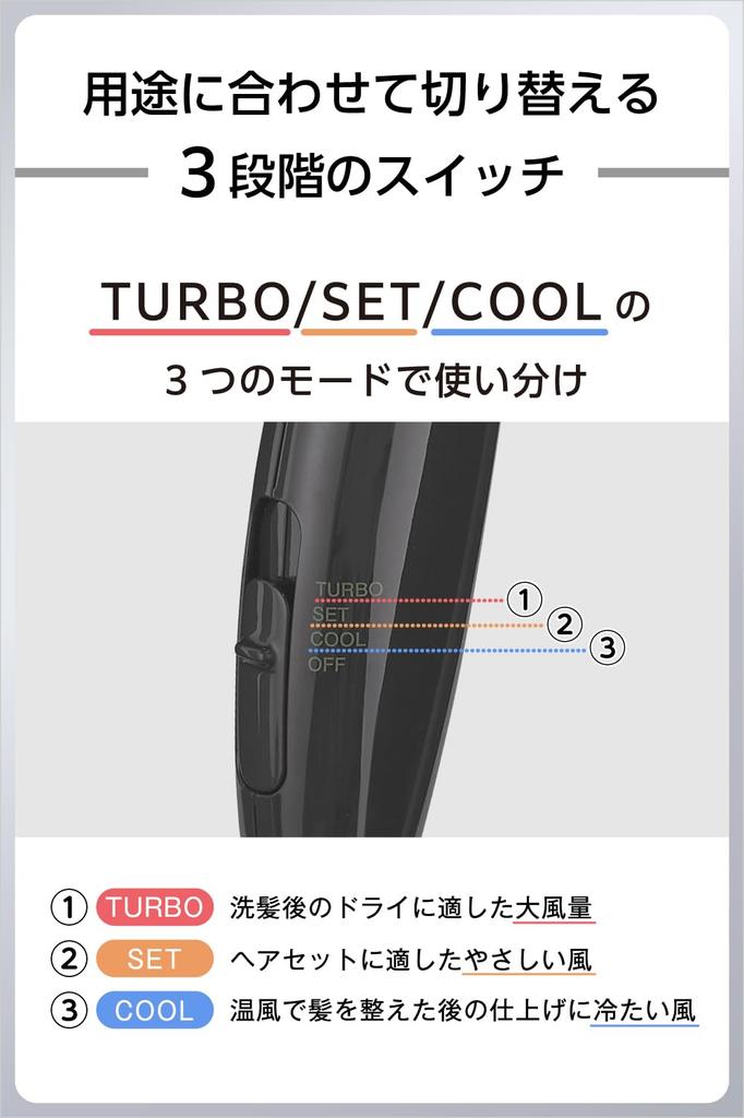 TESCOM Hair Dryer, Negative Ion, Lightweight, Foldable, Cold/Hot Air, Easy-Drain Plug, 1.7m, Gray, TD260B-H