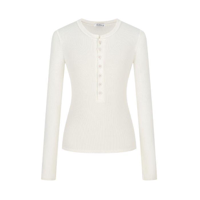 Women s Slim Fit Pure Chic Semi-Open Collar Long Sleeve T-Shirt for Autumn/Winter 2024 Large