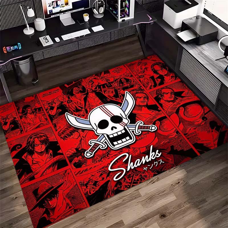 Red Pirate Skull Cross Swords Area Rug, Shanks Comic Collage Print Non Slip Floor Carpet for Living Room Bedroom Decor