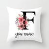 Personalized Name Flower Letter Pillow Case Alphabet Print White Square Pillow Case Dust Cover Bedroom Party Decoration