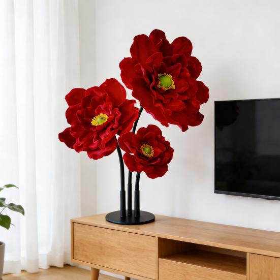 Large Velvet Artificial Magnolia Flower Christmas Faux Red Poinsettia Flower for Wedding Party Christmas Home Decor