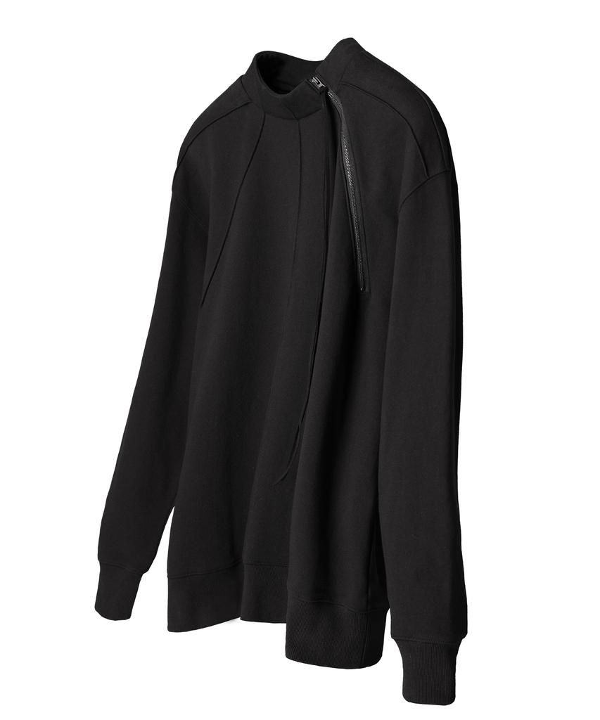 Digeunag Side Zipper Pintuck Sweatshirt (Black)_ Pd3Ts0101