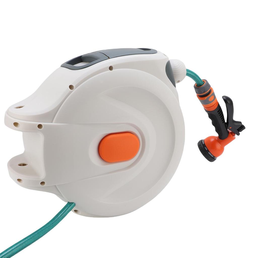 Garden Hose Reel Auto Rewind Retractable Any Length Lock Water Hose Reel with Sprayer for Washing Car Cleaning 10m / 32.8ft