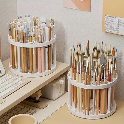 Um 360° drehbarer Pinsel-Organizer aus Kunststoff – abnehmbares, platzsparendes weißes Schreibtisch-Accessoire mit Lackoberfläche für Kunstpinsel, Stifte, Make-up-Utensilien
