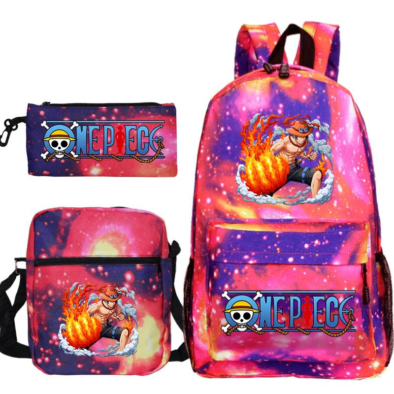 ONE PIECE Luffy Peripheral Student School Bag Three-piece Youth Backpack Shoulder Bag Pencil Case