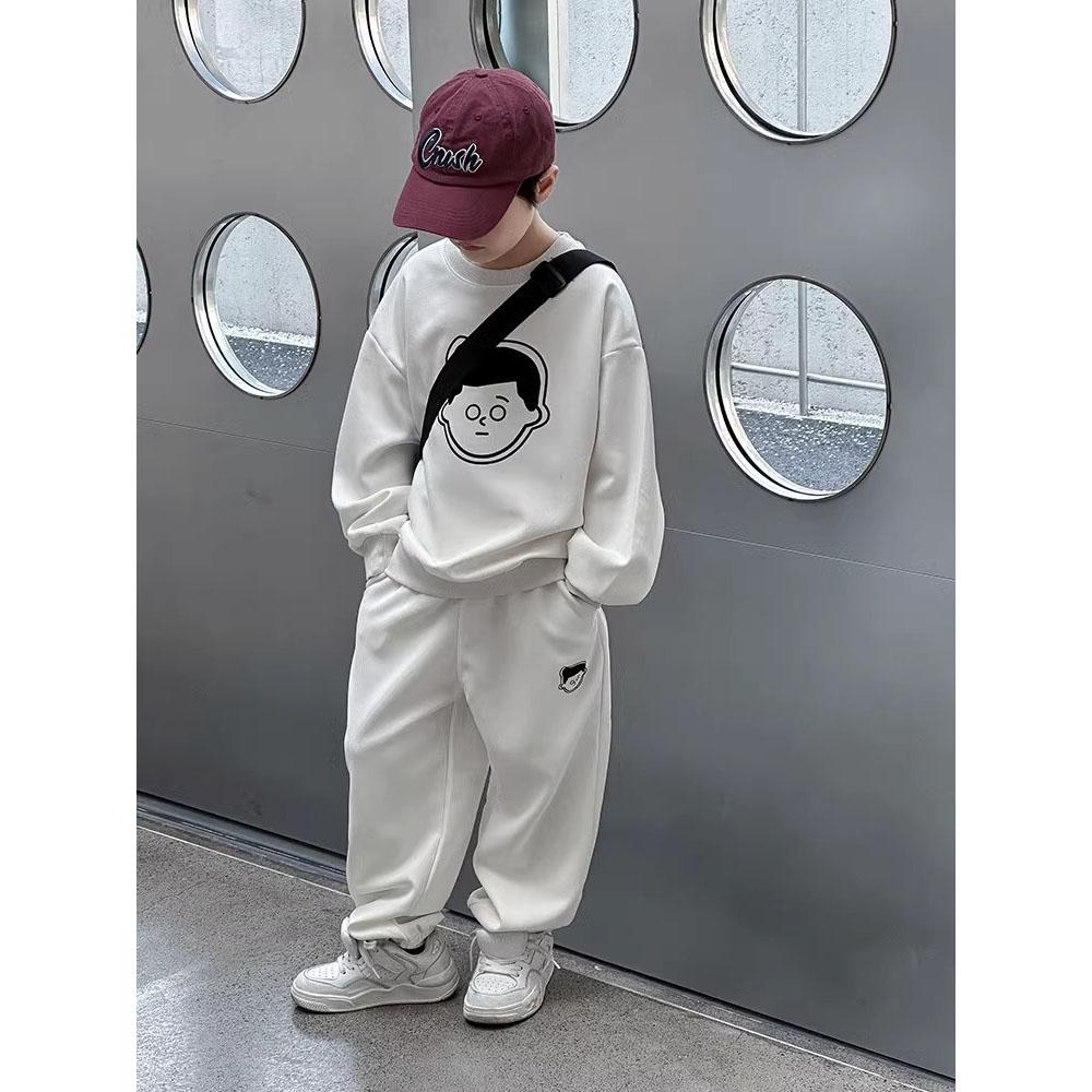 Autumn Winter Plus Velvet Thick Sets Boys Padded Sweater Pants Suit Warm Sports Outfit Children's Sports Clothes 2Pcs