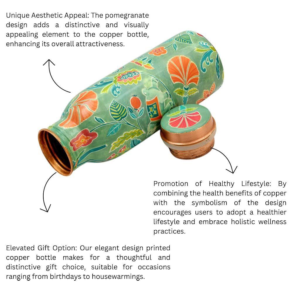 HOMES 100% Pure Copper Water Bottle | Leak Proof, Durable & Rust Proof | Boosts Immunity & improves Health | Eco Friendly Printed Water Bottle