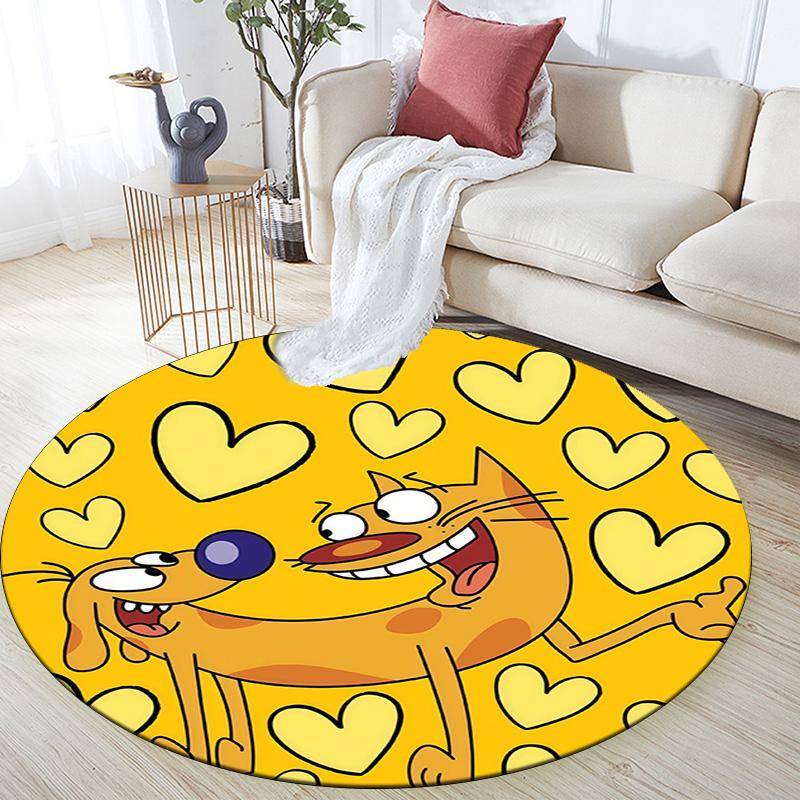 CatDog Round Area Rug,Carpet Rug for Living Room Bedroom Sofa Playroom Decor,Non-slip Floor Mat