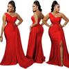 Elegant Solid Color One-Shoulder Party Dress