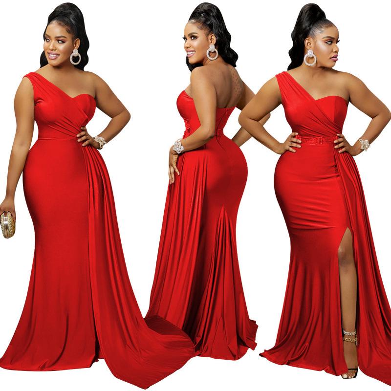 Elegant Solid Color One-Shoulder Party Dress