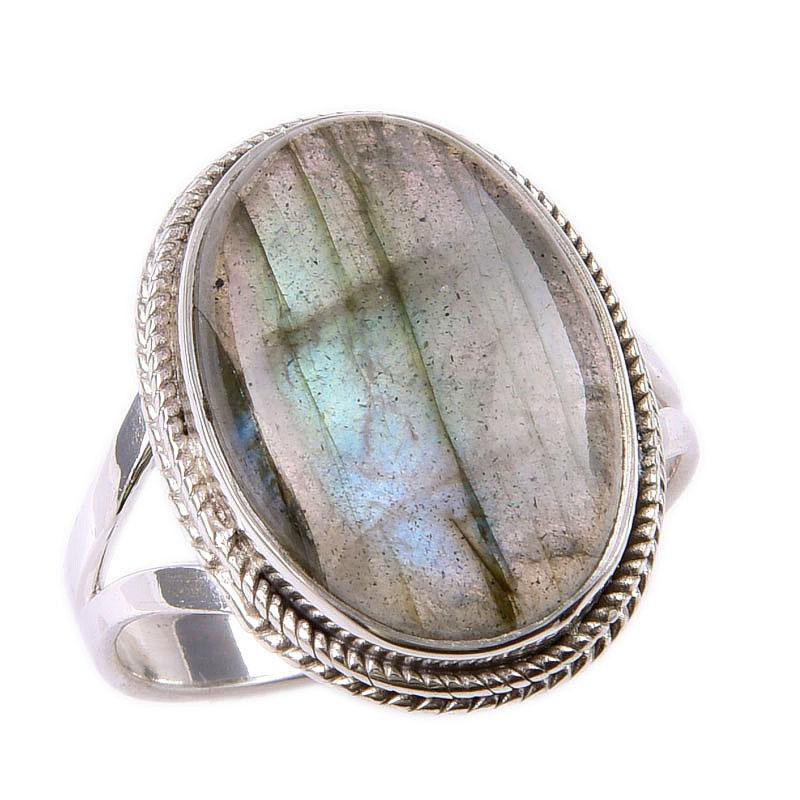 Natural Labradorite Gemstone 925 Solid Sterling Silver Jewelry Ring Size 9 W6h50
