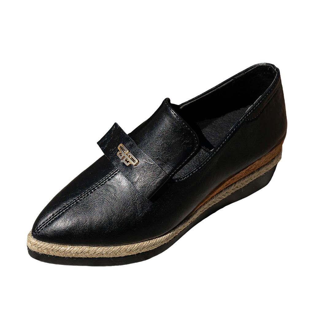 Women's Retro Pointed Toe Wedge Heel Work Shoes Fashionable And Casual Slip For Wearing Outside. Wedge Wide Foot
