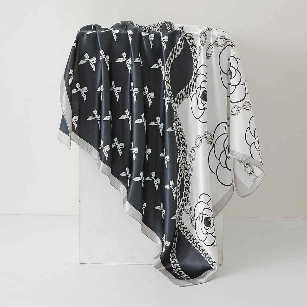 Printed Flower Square Scarf Women Silk Imitation Satin Wraps Line Foulard Headband Designers Bandana Hair Wrap 90*90Cm