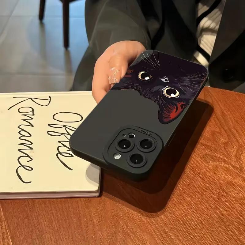 Cute Black Cat Pattern Silicone Phone Case For iPhone 17 Pro Max 16 15 14 13 12 11 Pro 17 Air 16E XS X XR 7 8 15 Plus Soft Cover