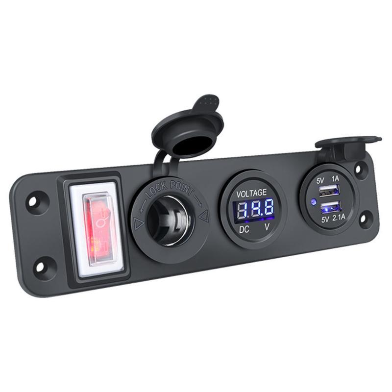 Car Usb Socket Panel With Dual Usb Charger Voltmeter And Power Outlet Waterproof For Vehicle Marine Rv Digital Devices