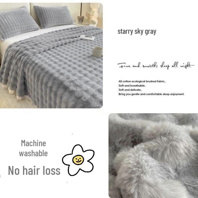 Plush Winter Bubble Rabbit Velvet Fleece-Lined Warm Bed Sheet