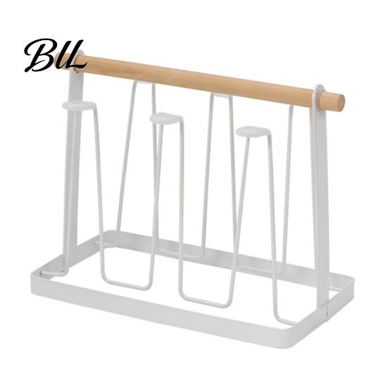 Space-saving Cup Rack Iron Drying with Wood Handle & Drip Tray Baby Bottle Hygienic Dryer Holder Space-Saving Countertop Organizer for Mugs