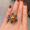 Tiktok Cross-border Australian Fritillary Pearl Micro Inlaid Green Ring Fashion Adjustable