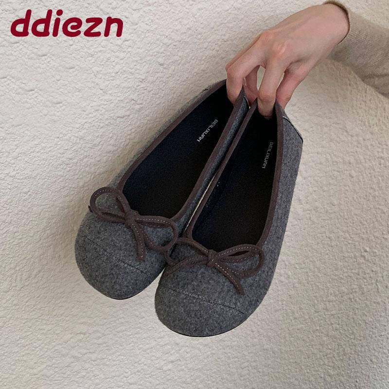 Fashion Luxury Female Butterfly-Knot Footwear Flock Ladies Flats With Shoes Shallow Fashion Round Toe Women Flats Slip On Shoes