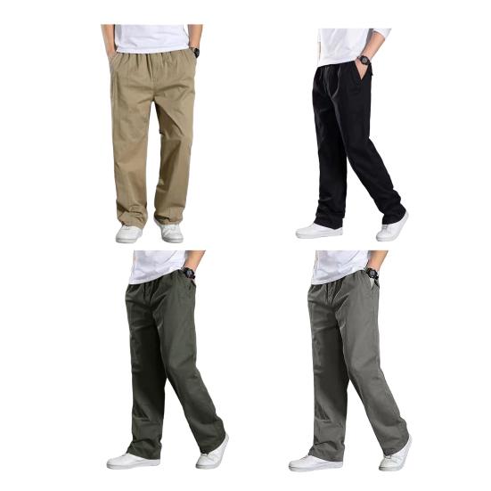 Men Work Pants with Pockets Wide Leg Loose Cargo Pants Solid Color Cotton Thin