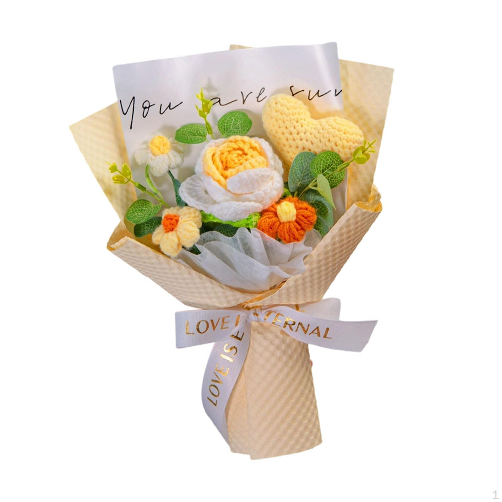 Completed Crochet Flower Bouquet Artificial Flowers Decorative for Party Supplies Birthday жёлтый