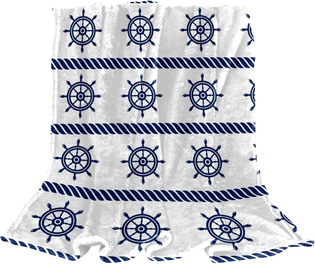 Ship Rudder Print Blanket Soft Fleece Flannel Lightweight Nautical Blanket Cozy Warm Plush Throw Blanket Sofa Couch Chair Decor