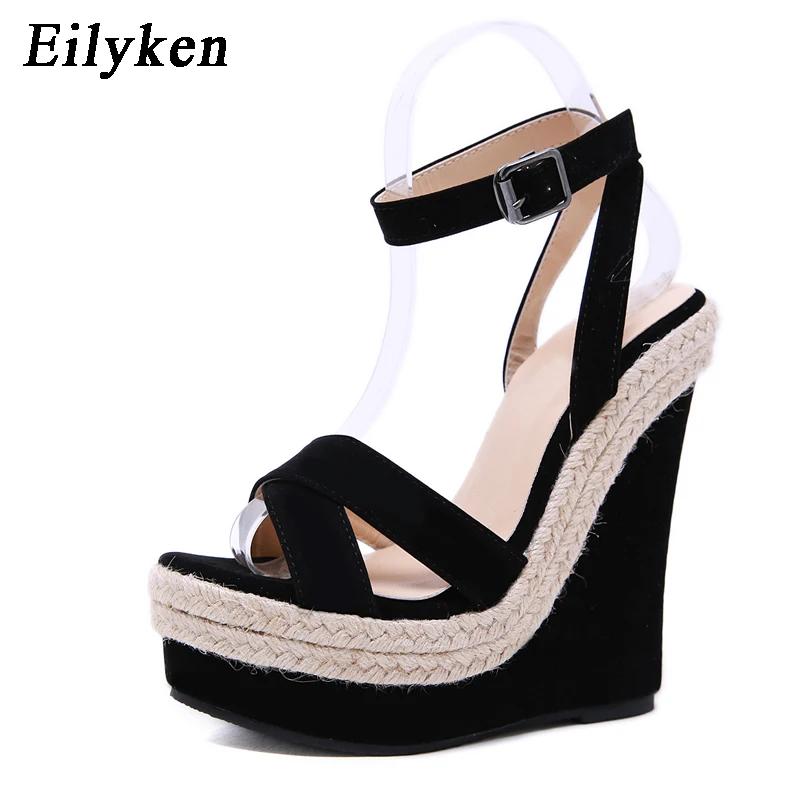 Fashion Eilyken Fashion Peep Toe Narrow Band Women Sandals Summer Ankle Buckle Strap Platform Wedges High Heels 15CM Sandals