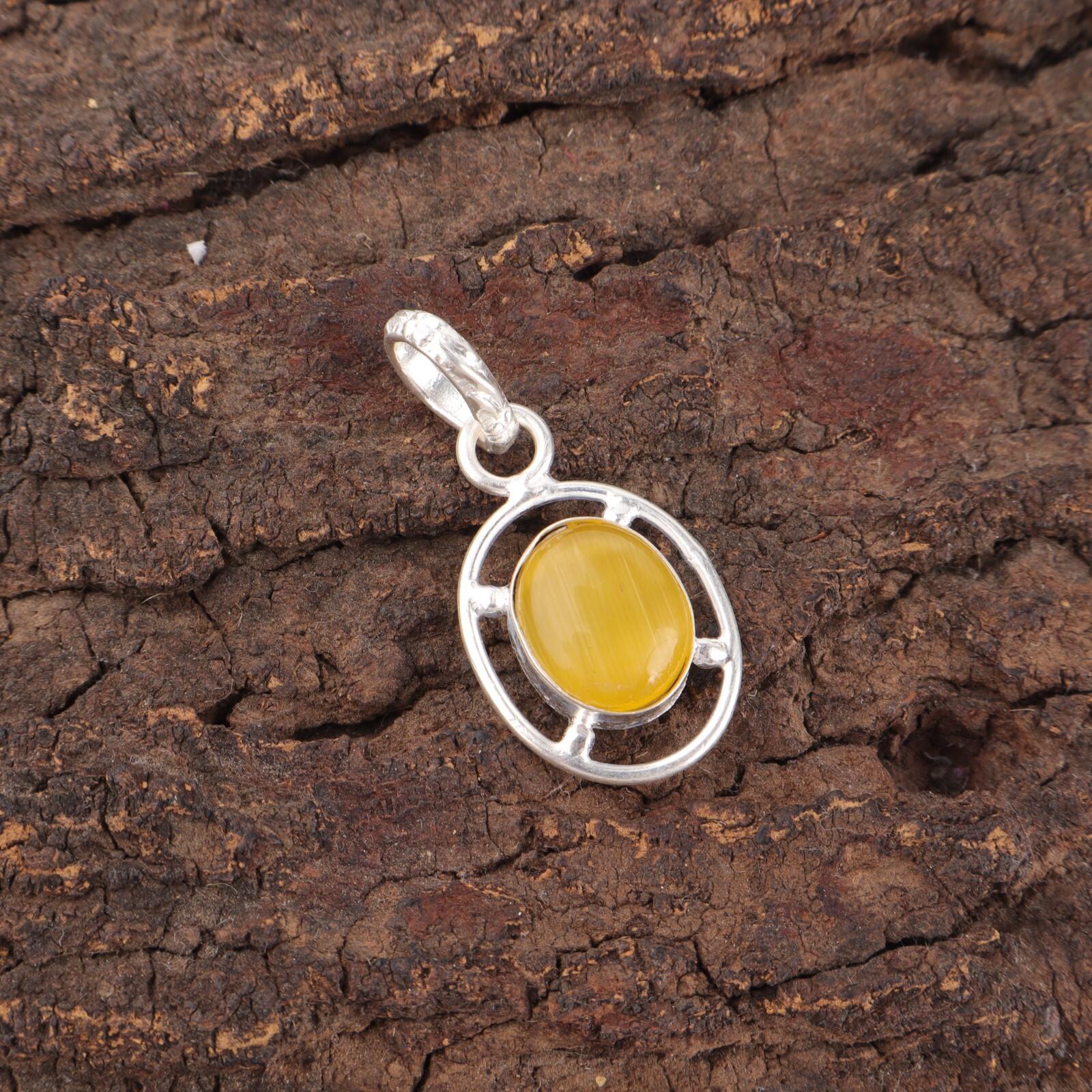 

Желтый камень «кошачий глаз» серебро 925 пробы День сестер помолвка свадьба кулон ювелирное изделие PP-6-47