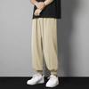 Men Summer Sweatpants Elastic Waist Drawstring Pockets Solid Color Wide Leg Loose Soft Breathable Casual Ankle Banded Exercise Jogging Trousers