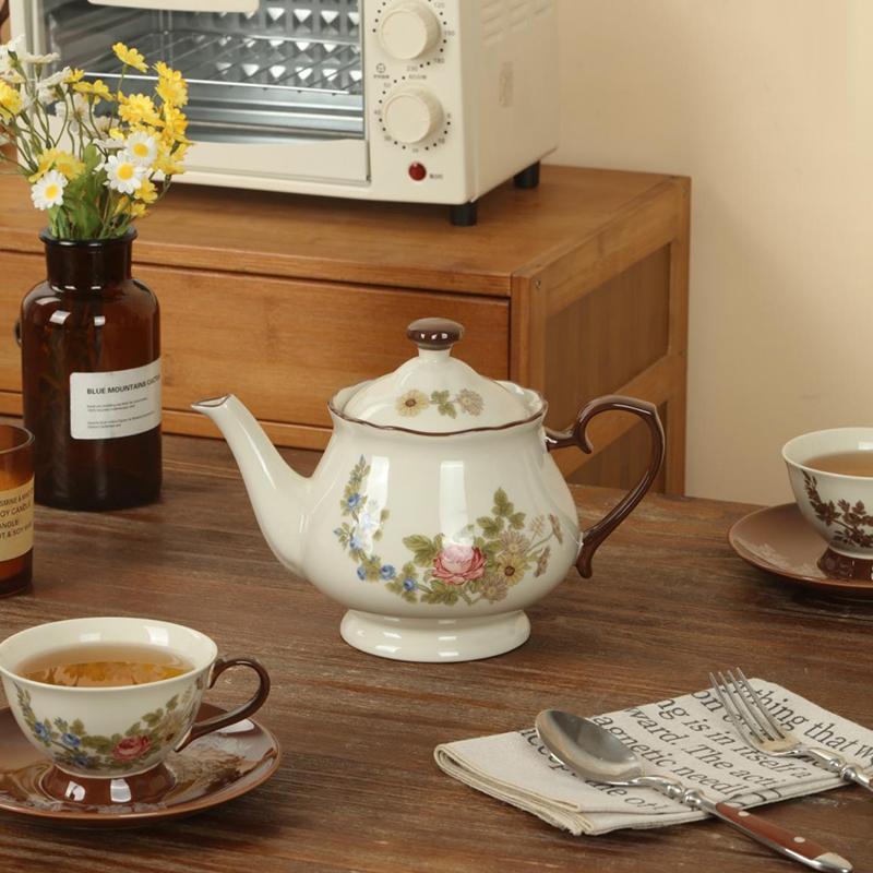 SOLECASA Ceramic Tea Set European Retro Style Rose Pattern Teapot Tea Cup & Saucers Porcelain Coffee Cup Kettle Afternoon Tea