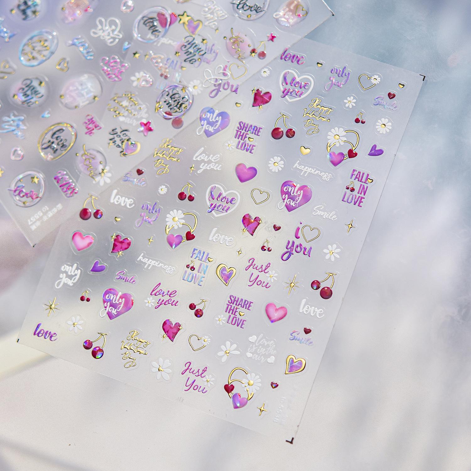 

Tomoni Valentine s Day Daisy & Love Letter Luxury Nail Stickers