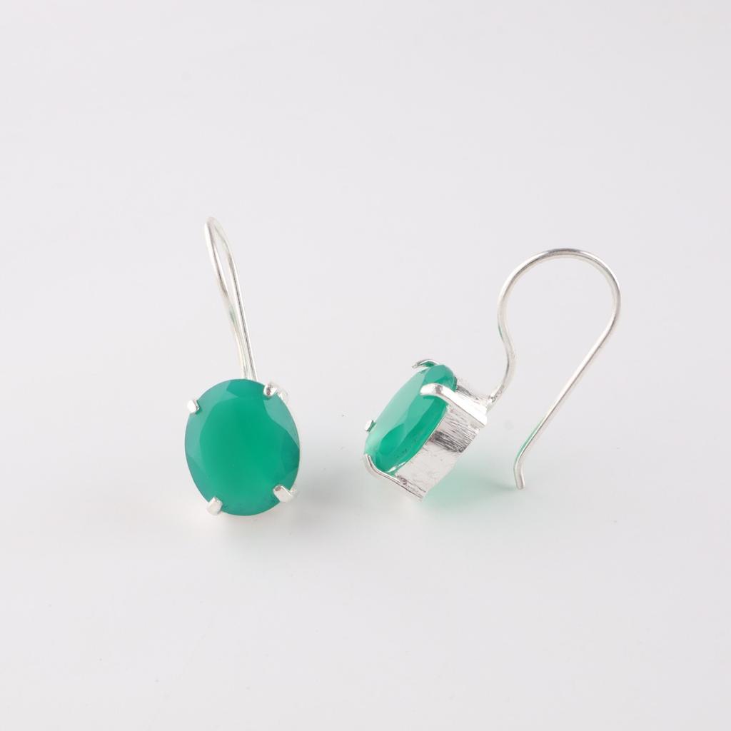 Natural Green Onyx Gemstone 925 Sterling Silver Handmade Earrings 1.05" For Gift EE-173-20
