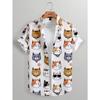 2026 New Fashionable Hawaiian Men's Cute Cat Printed Casual Harajuku Short Sleeved Shirt