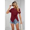 Summer Solid Color Loose Crew Neck Ruched Women's T-shirt Top for Amazon European American Cross-border Foreign Trade