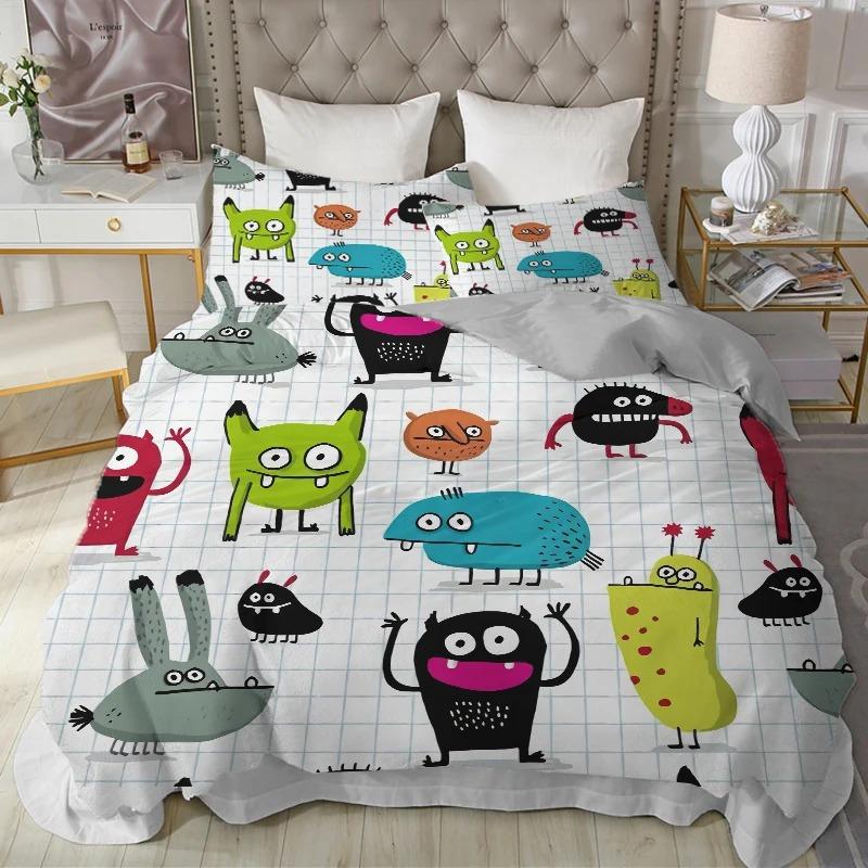 Cartoon Monster Bettbezug King Queen Größe Lieblich Lustig Tier Bettwäsche Set für Kinder Jungen Mädchen Anime Polyester Bettdeckenbezug