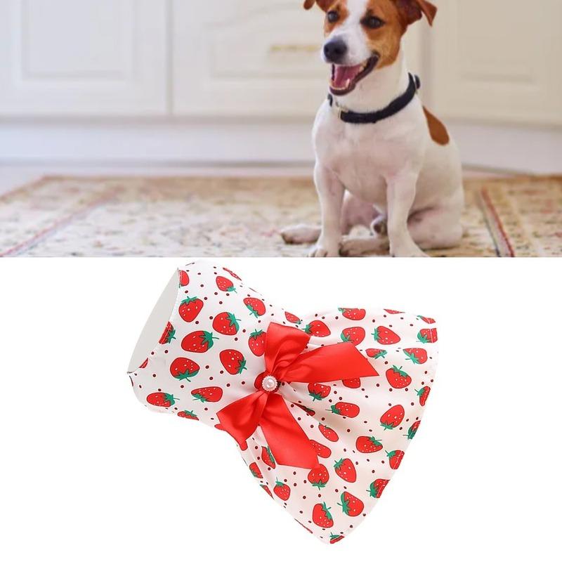 Eye-catching Breathable Dog Dress Thin Strawberry Printed Pet Skirt Red Tone Lightweight Cat Apparel Daily Wear