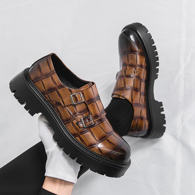 Men Platform Shoes Loafer Dress Elevator Punk monk Shoes Formal Business White Thick Sole Creepers Plus Size