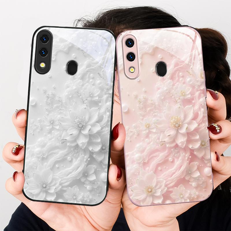 Schöne weiße Blumen Für Samsung A20 30 22 23 24 25 26 A31 32 33 34 A35 42 50 51 52 53 54 55 56 70 71 72 73 Glas Handyhülle