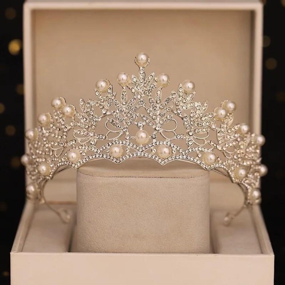 Silver Rhinestone Tiara Gold Pearl Tiaras Temperament Bride Crown  Princess